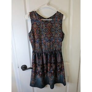 BeBop Womens Paisley Mosaic Skater Dress Sleeveless Back Zip Multicolor Mini